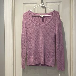 LOFT lilac vneck cable sweater SZ medium